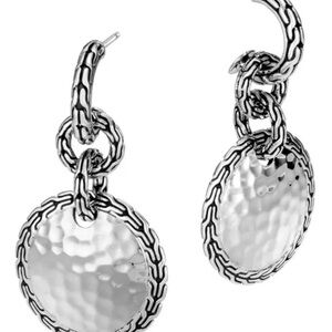 John Hardy Sterling Silver Large 3” Hammered Disc Earrings